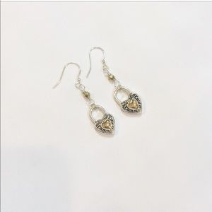 NEW, TWO TONE HEART LOCKET EARRINGS